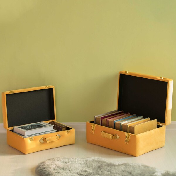 Decorative Tufted Velvet Suitcase Treasure Chest, Yellow, PK 2